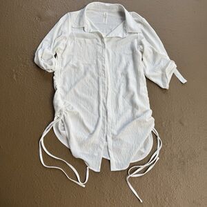 Oversized White Beach Summer Women’s Shirt Drawstring Adjustable Sleeves Sz M